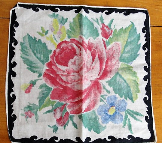 VINTAGE 50s Colorful Roses Hanky Handkerchief Perfect To Frame or Give As Gift Collectible Printed Hankies
