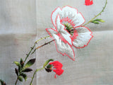 LOVELY Vintage Swiss Hand Embroidered Hanky, Poppy Flowers Poppies,Bridal Handkerchief,Hankie,Never Used,Collectible Vintage Hankies