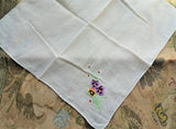 RESERVED SO PRETTY Floral Embroidered Hankie,Vintage Handkerchief,Pansy Embroidery,Wedding Bridal Hanky Gifts,Collectible Hankies