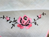PRETTY Floral Embroidered Hankie,Vintage Handkerchief,Pink Roses, Flowers Embroidery,Wedding Bridal Hanky Gifts,Collectible Hankies