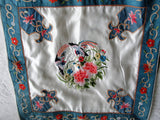 VINTAGE Silk Cushion Cover Textile Chinese Embroidered Flowers and Bird, Elegant Early 60s Oriental Asian Decor, Collectible Embroidery