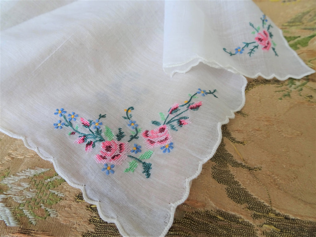 RESERVED PRETTY Vintage Petit Point Handkerchief Hanky ,Lovely Workmanship Hankie, Hand Embroidery,Perfect For Bride, Collector of Vintage Hankies
