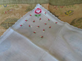 GORGEOUS Vintage Hand Embroidered Hanky, Pink Roses and Rosebuds, Raised Embroidery,Bridal Handkerchief,Hankie,Never Used,Collectible Vintage Hankies