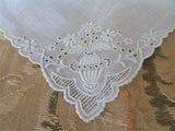 EXCEPTIONAL WEDDING Hanky Exquisite Embroidery, Linen White Work Handkerchief, Bridal Hankie Stunning Embroidery,for Collector or Bridal Heirloom