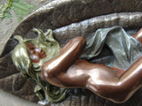 BEAUTIFUL Vintage 70s Art Nouveau Style Nude NYMPH FIGURINE On A Leaf 4 Color Bronze Giovanni Schoeman 70s Sculpture
