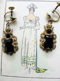 GORGEOUS Antique Czech Glass and Filigree Metal Drop EARRINGS Beautiful Design Flapper Era Collectible Costume Jewelry