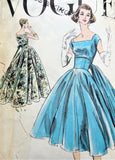 1950s LOVELY Cocktail Dress Evening Gown Pattern VOGUE 8991 Dreamy Full Dancing Skirt Optional Back Panel Easy To Make Vintage Sewing Pattern