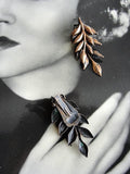 1950s Vintage EYE CATCHING Copper Leaf Earrings Beautiful 2 Level Intricate Design Renoir Matisse Laurel Style Ear Clips Clip Ons Costume Jewelry Collectible Vintage Copper