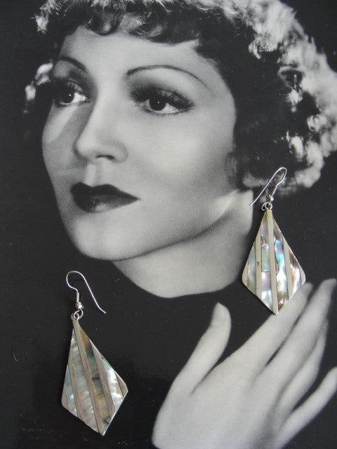 FABULOUS Vintage Boho Dangle Earrings Alpaca Silver Abalone Seashell Inlaid Very Flattering Vintage Jewelry