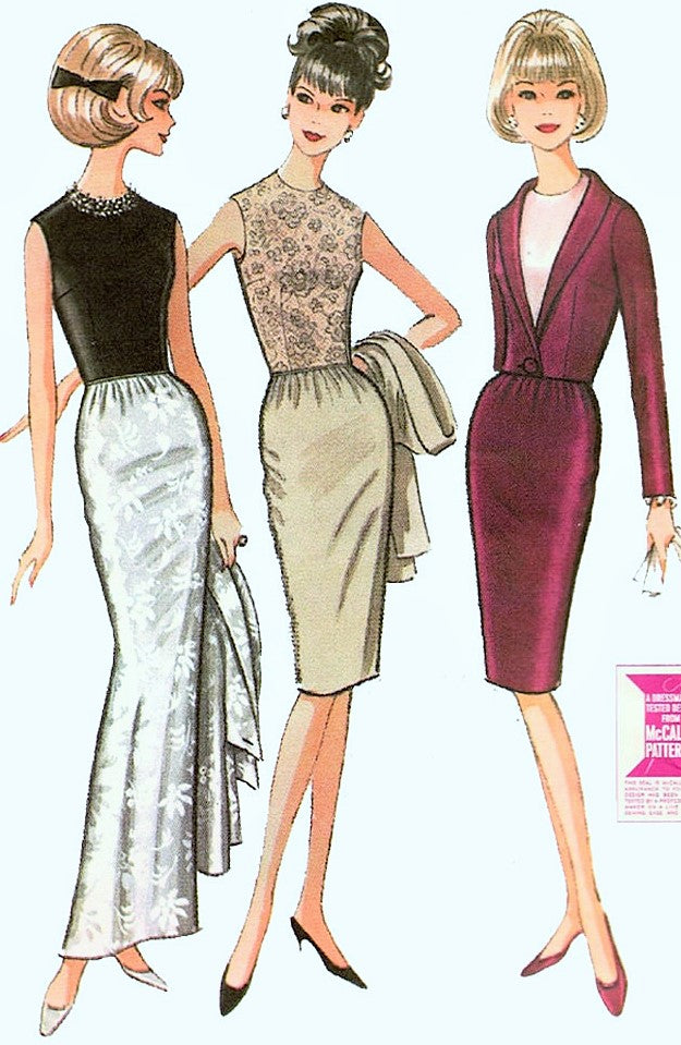 60s CLASSY Slim Evening Gown or Cocktail Dress and Jacket Pattern Jewel Neckline Short Fitted Jacket McCall's 7508 Vintage Sewing Pattern Bust 31 FACTORY FOLDED