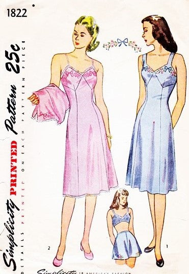 1940s Pin Up Style Lingerie Slips Panties Pattern SIMPLICITY 1822 Two Slip Designs and Tap Panty Bust 42 Vintage Sewing Pattern