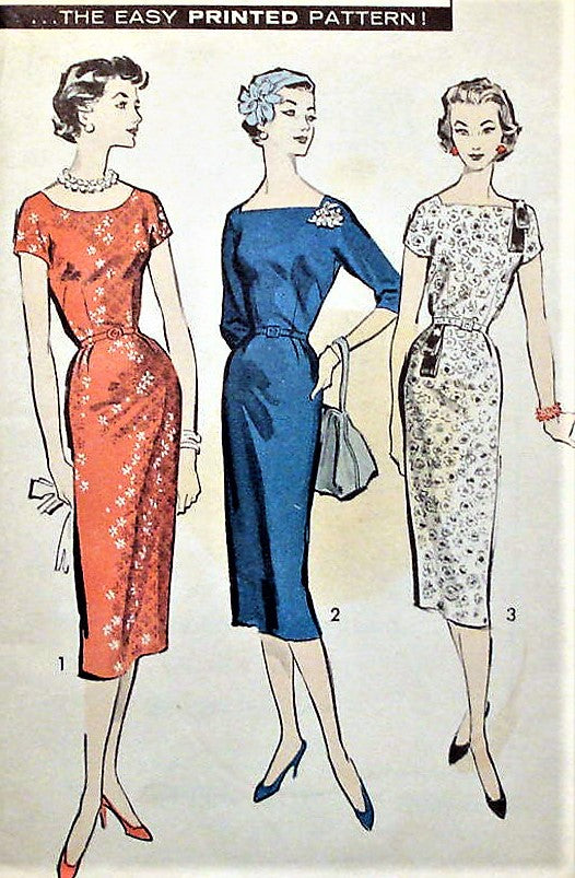 1950s Sheath Wiggle Dress Pattern Advance 8617 Three Versions Day or Evening Bust 32 Vintage Sewing Pattern FACTORY FOLDED