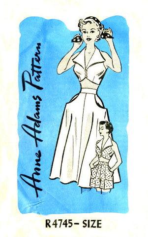 1950s CUTE Summer Playsuit Pattern Anne Adams R4745 BeachWear Bra Halter Top, Skirt, Shorts  Bust 30 Vintage Sewing Pattern