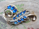 50s STUNNING Signed CORO Brooch Beautiful Blue and White Rhinestones Pin Fine Vintage Costume Jewelry