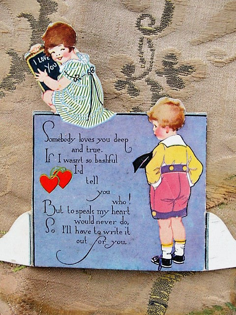 ADORABLE 1920s Valentine Greeting Card Boy and Girl Vintage Valentines Card