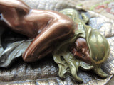 BEAUTIFUL Vintage 70s Art Nouveau Style Nude NYMPH FIGURINE On A Leaf 4 Color Bronze Giovanni Schoeman 70s Sculpture