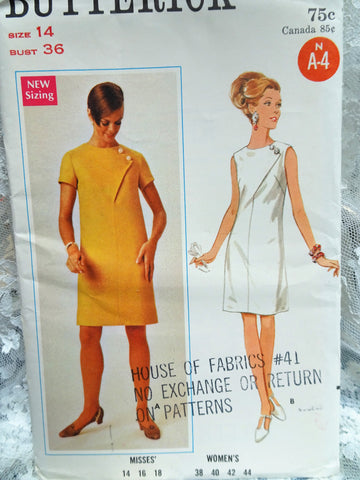 1960s Butterick 4702 Misses Slim Dress Pattern Asymmetric Front Seam Interest Bust 36 Vintage Sewing Pattern UNCUT