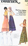 1970s Easy India Inspired Lungi Skirt Pattern BUTTERICK 6211 Bohemian BoHo Style,Maxi Skirt,Beach Wear Easy To Sew and Wear One Size Vintage Sewing Pattern