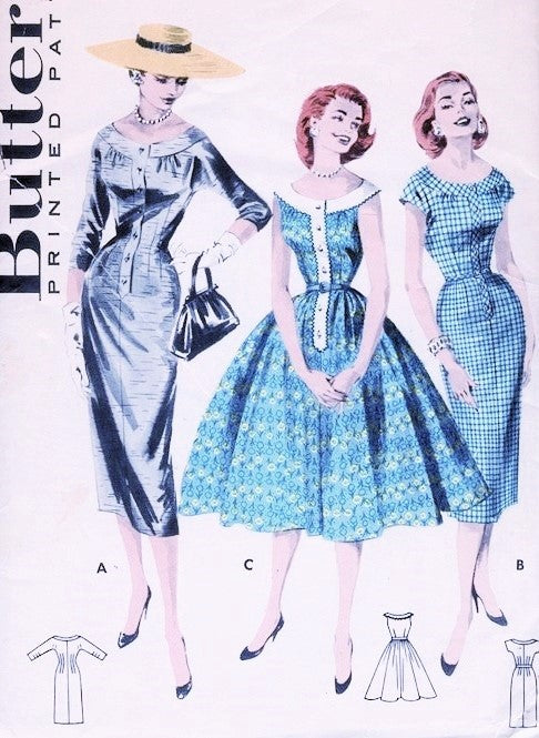 50s Rockabilly Dress Pattern Butterick 8058 Slim Wiggle or Full Skirt Dress Daytime or Cocktail Party Styles Bust 34 Vintage Sewing Pattern