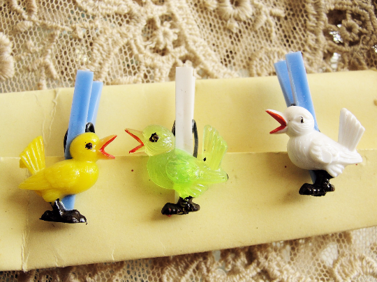 1950s RETRO Vintage Barware Glass Drinks Cocktails Markers or Napkin Holders Whimsical Birds Set of 6 Made In Western Germany