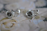 Vintage 60s Silver Tone ROSES Rose Flowers Figural Earrings Vintage Costume Jewelry
