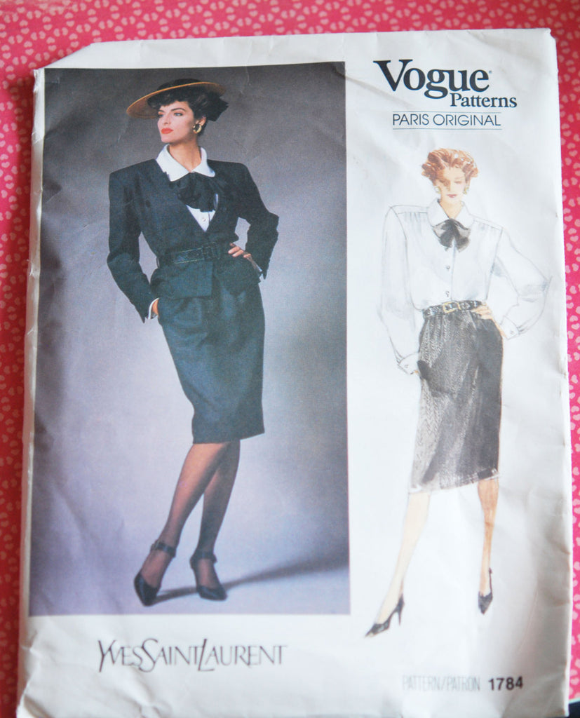 1980s Yves Saint Laurent Vogue Paris Originals #1784 Jacket Skirt Blouse Pattern