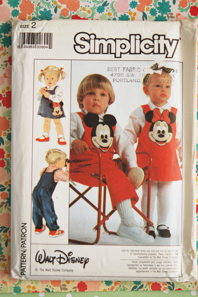 1980s Simplicity Pattern 8263 Disney Micky Mouse Transfer Uncut Toddler Shirt, Overalls, Jumper, Shoulder Bag Sewing Pattern 80s