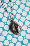 1930s Butterfly Jewelry Nature Scene Domed Glass Silver Chain