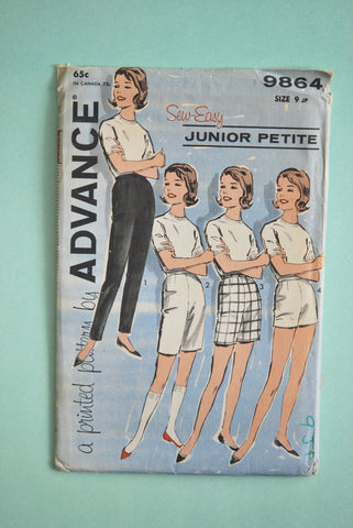 Retro Advance Pattern #9864 Junior Girl Pants and Shorts Sew-Easy Junior Petite