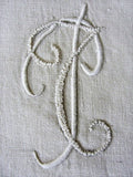 GORGEOUS Antique Linen Pillowcase French Country Farmhouse Linens,Pillow Sham,Raised Embroidery Monogram,China Button Closing Vintage Linens