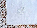 Vintage BRIDAL WEDDING Handkerchief WIDE Hand Crochet Lace Hankie Special Bridal Hanky Bows Flowers WhiteWork Embroidery