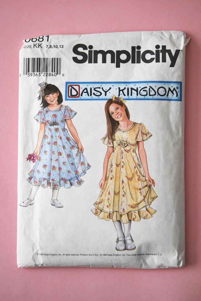 90s Daisy Kingdom Girl's Dress and Slip Simplicity Pattern 0681 Pretty Sewing Retro 1990s
