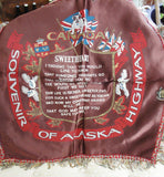 1940s Satin Souvenir Cushion Pillow Cover Vintage Canadian Alaska Highway Pillowcase