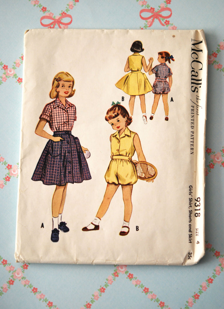 1950s Vintage Girl's Shirt, Shorts and Skirt Sewing Pattern McCall's 9319 Retro Child Fashion
