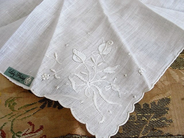 Vintage MADEIRA Embroidered Hankie Handkerchief WhiteWork Embroidery Openwork Wedding Bridal Bridesmaid Special Hanky Lady Heritage Label
