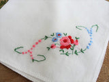 LOVELY VINTAGE HANKIE,Handkerchief,Delicate Dainty Hand Embroidered hanky,Sweet Raised Flowers,French Country,Collectible Vintage Hankies