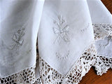 Vintage BRIDAL WEDDING Handkerchief WIDE Hand Crochet Lace Hankie Special Bridal Hanky Bows Flowers WhiteWork Embroidery