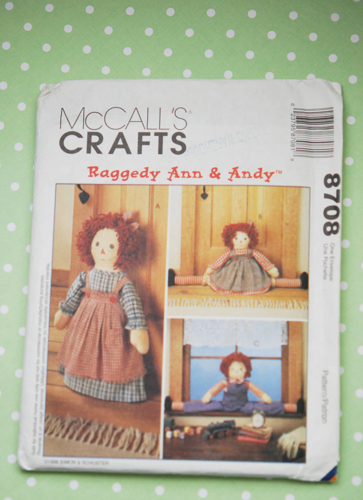 Raggedy Ann and Andy Draftbusters and Doorstop McCall's Crafts #8708 Retro 90s Sewing Pattern Vintage Crafting