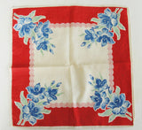 STUNNING Vintage 1940s Handkerchief Colourful Red, White, and Blue Floral Hanky WW2 Lovely Hankie