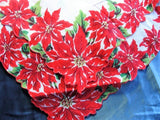 1950s COLORFUL Christmas Vintage Handkerchief Holiday Printed Hankerchief Red Poinsettas Hankie Xmas Hanky Hankies