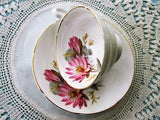 CHARMING Teacup and Saucer Royal Grafton English Bone China,PINK Flowers,Vintage Cup and Saucer,Tea Time China, Collectible Teacups