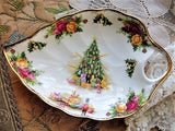 CHARMING Vintage CHRISTMAS MAGIC By Royal Albert English Bone China Candy Serving Dish Country Roses Perfect For The Holidays or as a Gift