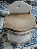 Antique Farmhouse SALT BOX Wall Hanging Box Chintz Flowers Pink Roses Old Bavarian Porcelain Cottage Decor Country Kitchen Gifts For Cook