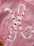 LOVELY Vintage Madeira Monogram H  Pink HANDKERCHIEF Applique and Embroidery Work Hankie Vintage Large Hanky