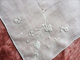 CHARMING Vintage WEDDING HANDKERCHIEF, Art Deco Drawn Thread,Gorgeous Bridal Hankie,Raised Embroidery,Finest Linen Hanky,Collectible Hankies