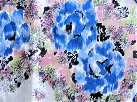 50s VINTAGE Printed Blue Flowers Hanky Colorful Floral Handkerchief To Frame Collectible Hankies Shabby Chic Hankies To Collect