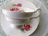 CHARMING Teacup and Saucer Royal Grafton English Bone China,PINK Flowers,Vintage Cup and Saucer,Tea Time China, Collectible Teacups