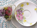 CHEERFUL Vintage English Foley China Teacup n Saucer BEGONIA Pattern PINK Hand Painted Flowers,Bridal Luncheons,Collectible Cups and Saucers