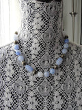Vintage 1960s Blue Opal-like and Silver Beaded Necklace
