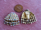 SPARKLING Vintage 1950s Aurora Borealis Rhinestone Earrings Clip On Earrings Vintage Rhinestones Clip Earrings Quality Glamorous Earrings